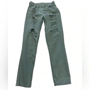 American Eagle Distressed Skinny Light Green High Rise  Jeans Size 0